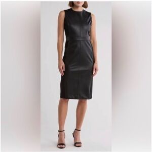 Spanx luxe black faux Leather stretch ponte knit bodycon‎ style Dress
